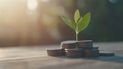 Coins in Ascending Height with Plant Growth in Natural Light