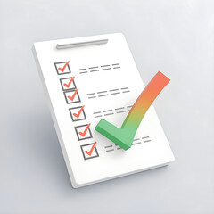 Modern 3D Checklist with Completed Tasks and Bold Checkmark on White Background 