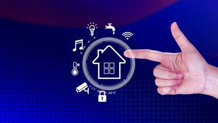 Smart home technology, User touches virtual screen manage smart home features including security,...