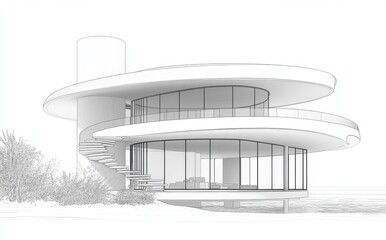 Fototapeta premium Illustration of a modern building showcasing a spiral staircase