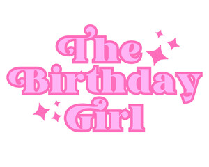 The Birthday Girl Pink Text with Stars, Transparent Clipart Phrase