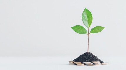 Growth Concept with Plant on Coins Against Minimalist Background