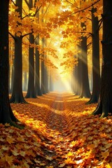 Forest floor covered in a carpet of beech leaves, beech leaves, golden, texture
