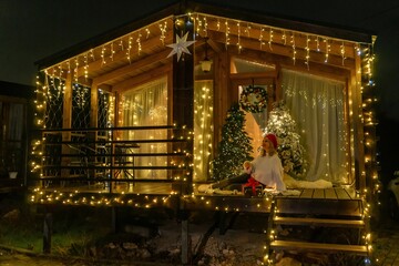 Christmas Lights Cabin Decorated Holiday