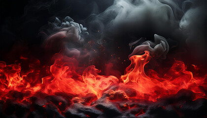 Fototapeta premium dramatic black and red smoke with glowing embers on a dark background