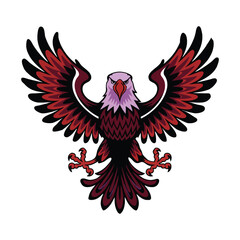 Vector illustration of a powerful eagle. The eagle has its eyes closed and its wings spread wide. The eagle