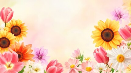 Fototapeta premium An empowering Women's Day greeting card template featuring a graceful background adorned with colorful flowers.