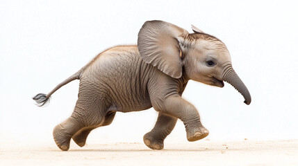 Obraz premium Running african baby elephant isolated on a white background .