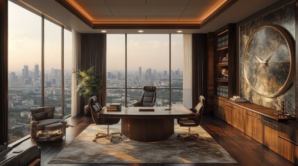 Fototapeta premium Modern Executive Office with Spacious Layout and City View