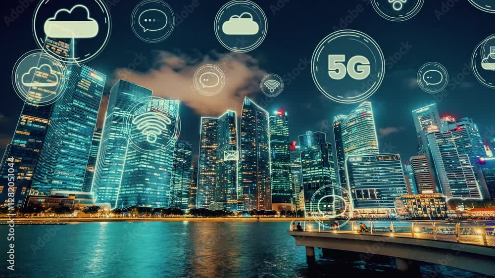 Aufkleber smart digital city with globalization abstract graphic showing connection network . concept of futur