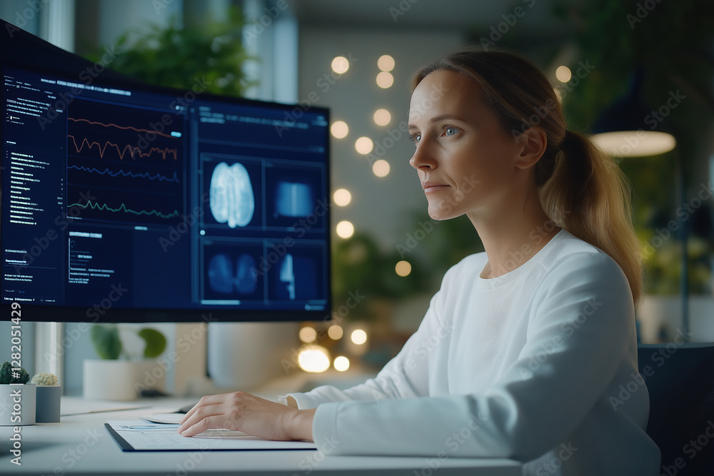 Aufkleber medical professional analyzing data on computer screen in modern workspace