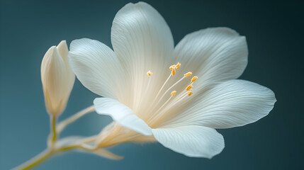 Fototapeta premium A macro photograph of a single tuberose bloom, highlighting its creamy white petals and delicate texture
