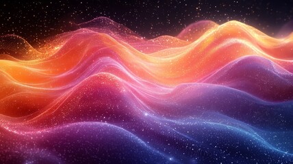 Fototapeta premium Vibrant abstract waves of orange and purple light, creating a mesmerizing flow against a starry backdrop, perfect for tech and creative themes.