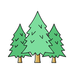 Cartoon pine trees vector illustration - Simple vector illustration of three cartoon pine trees with green foliage and brown trunks, isolated on a white background.  
