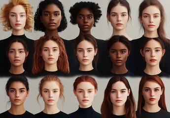 Obraz premium Grid of 16 Individuals with Unique Hairstyles and Hair Colors in Dark Tops