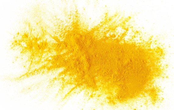 Turmeric powder flying, isolated on white background, clipping path	 - Powered by Adobe