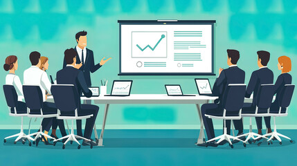 Innovative Automation Solutions: Business leader presenting innovative automation technologies aimed at boosting productivity and profit margins. Corporate meeting with high-tech toolsjpg