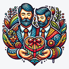 Obraz premium Fathers day giving gift in heart shape2 stock illustration