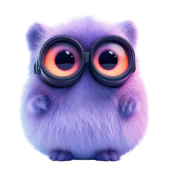 Fluffy Purple Owl with Glowing Binoculars Isolated on Transparent Background