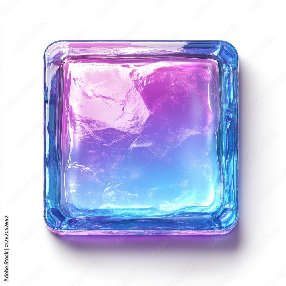 Poster lustrous square button: a dynamic, iridescent square button crafted with 3d authenticity, highlighti