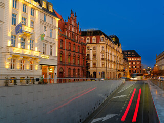Naklejka premium 2025-02-21; old evening beautiful streets Wroclaw Poland