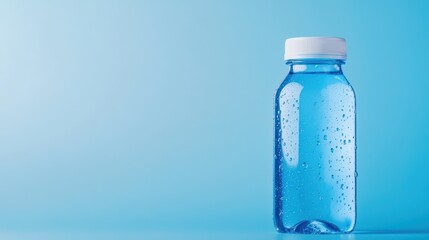 Clear Bottled Sparkling Water with Condensation Droplets on Surface