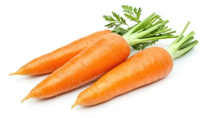 Freshly Harvested Carrots with Vibrant Green Tops on White Background