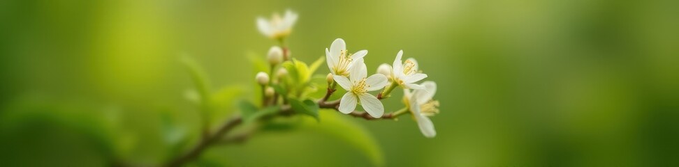 Small white flowers blooming on a slender branch in the garden, flower power, blossoms, white flowers