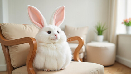 White Rabbit Sitting on Chair