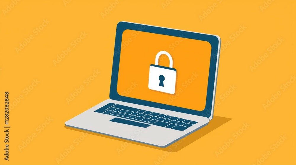 Poster cybersecurity alert on computer screen with lock icon and chaos theme