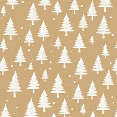 Obraz premium Beige seamless pattern with white Christmas trees and snow.