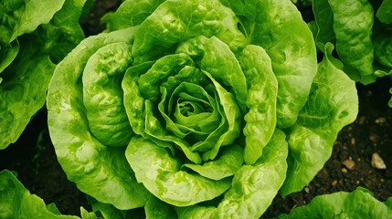 Obraz premium Fresh Organic Lettuce Growing in a Greenhouse Environment