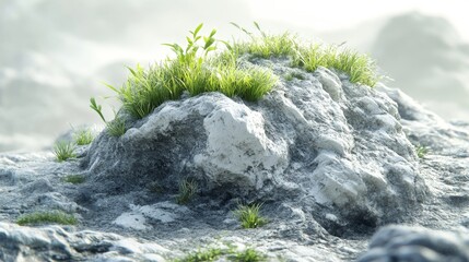 An uncomplicated scene of smooth stones and delicate grass, highlighted by a minimalistic background, promoting a tranquil mood
