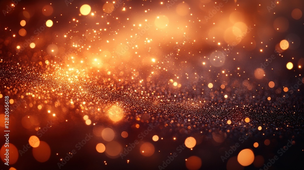 Poster abstract close-up of shimmering golden particles creating a magical atmosphere in a dark background