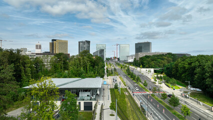 View of the business district and new town in Luxembourg. The European Parliament building.