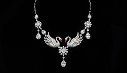Elegant necklace with swan design on black background
