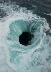 Powerful ocean whirlpool with swirling waves