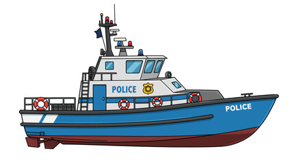 Police Boat Cartoon Toy No Background Vector