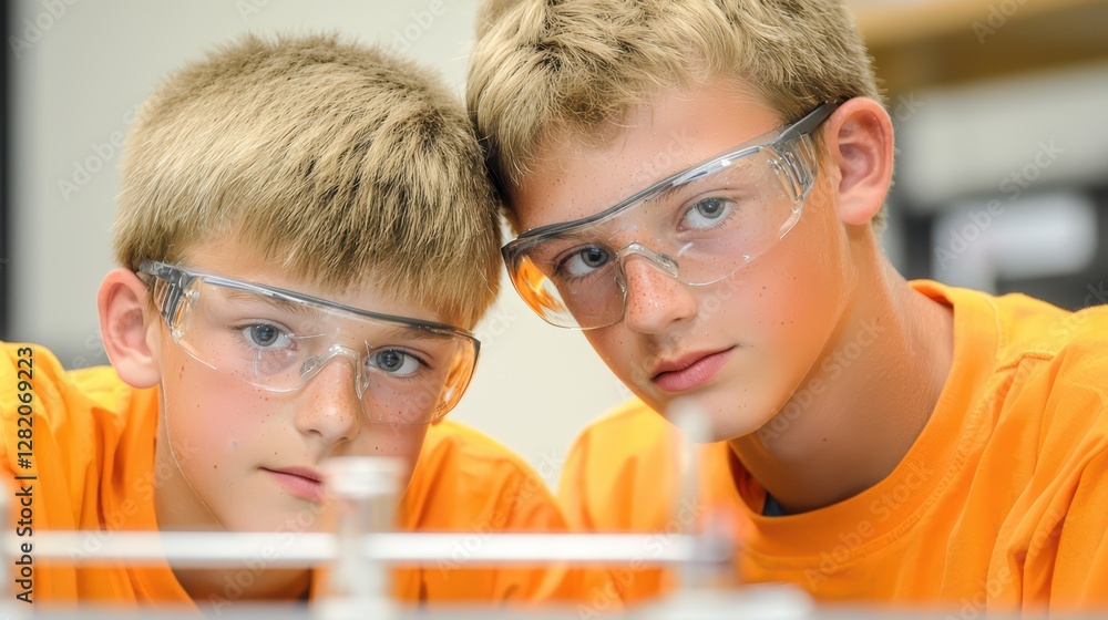 Poster young students conducting science experiments in a laboratory setting