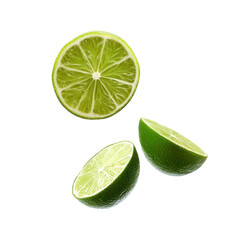 slices of lime falling isolated on transparent background 
