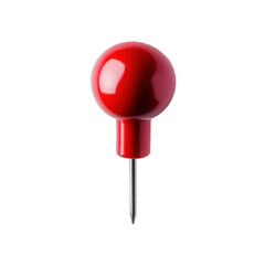 Close-Up of a Single Red Push Pin Isolated on White Background or Transparent Background, Png 
