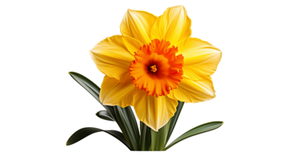 Yellow Daffodil Spring Bloom, Fresh Petals for Nature Themes, isolated on transparent background.