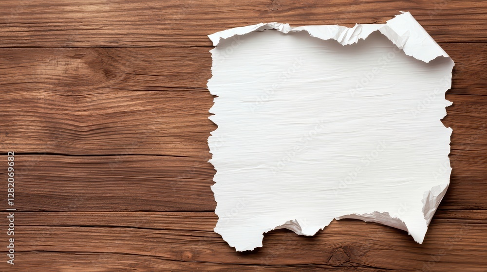 Poster torn paper representing failed project on rustic wooden surface