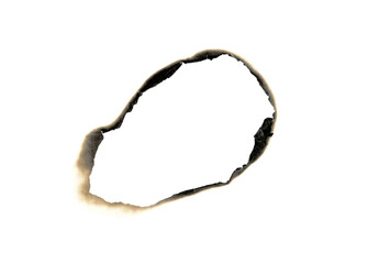 Burnt Torn Paper Hole with Scorched Edges Isolated on White Background