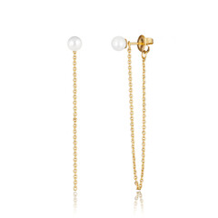 Pair of beautiful earrings with pearls on white background
