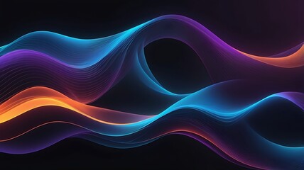 Abstract Neon Waveform Digital Artwork with Electric Blue, Purple, and Orange Gradient on Black Background, Generative AI