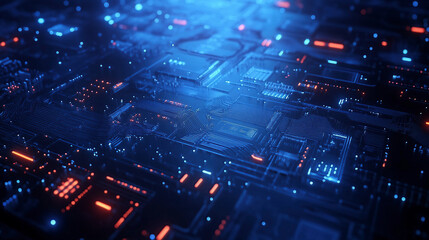 Abstract blue circuit board background with glowing elements, a technology and computer concept. Vector illustration design. Copy space, high quality, black background