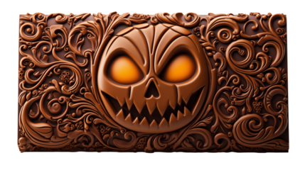Chocolate Halloween Pumpkin Elegant Design, Dark Sweet Treat for Autumn, isolated on transparent background.