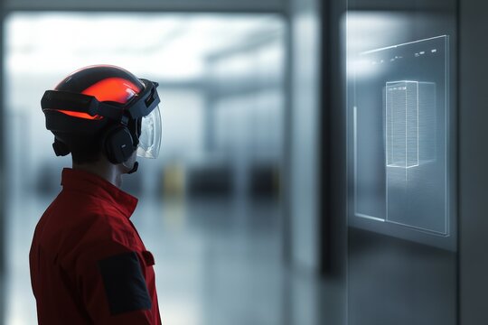 Logistics worker tracking package with advanced technology in warehouse. Generative AI - Powered by Adobe