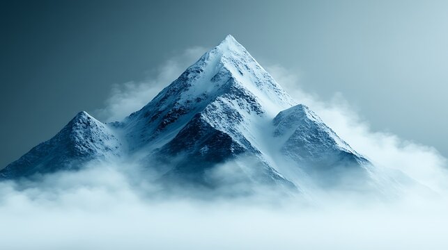 A majestic mountain scene with swirling mist and clouds drifting over the rocky slopes at sunrise. - Powered by Adobe